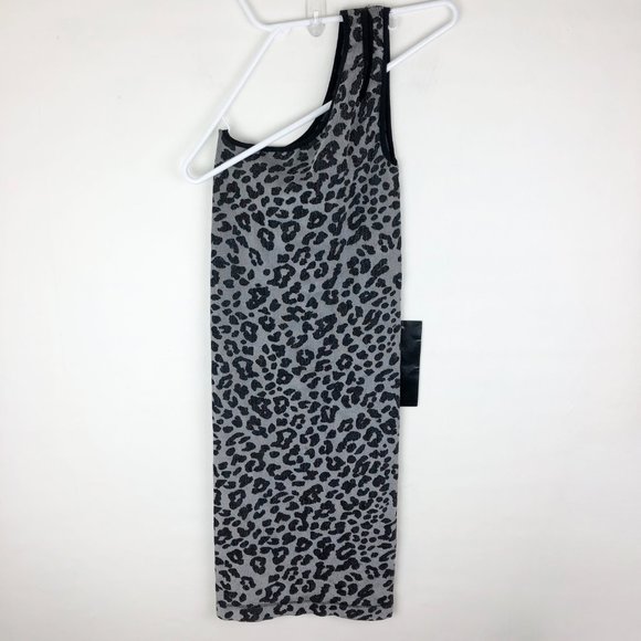 BEBE leopard single shoulder bodycon dress silver - Picture 3 of 6
